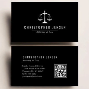 Carte De Visite Code QR d'avocat Échelles Noir et Blanc Simple