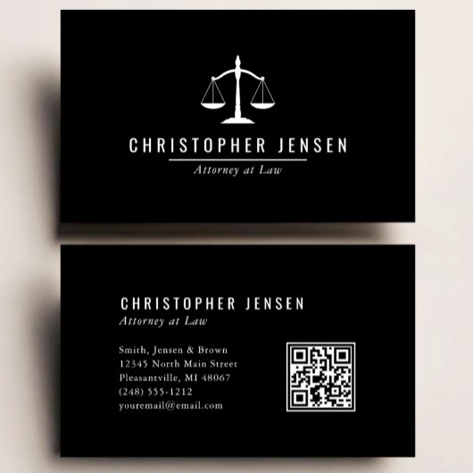 Carte De Visite Code QR d'avocat Échelles Noir et Blanc Simple