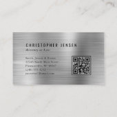 Carte De Visite Code QR d'avocat échelles noires Métal brossé arge (Dos)