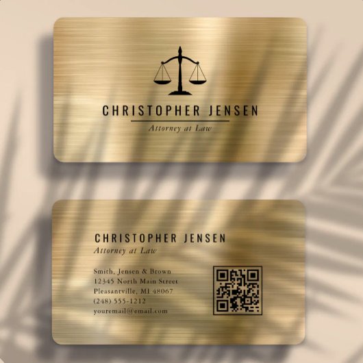 Carte De Visite Code QR d'avocat Noir Échelles Or Arrondi
