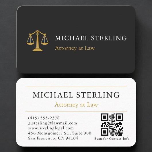 Carte De Visite Code QR d'avocat noir or