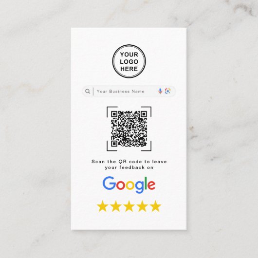 Carte De Visite Code QR de avis Google moderne et élégant (Devant)