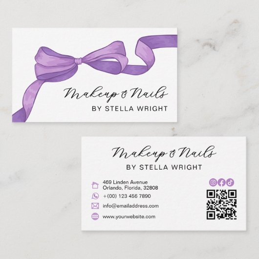 Carte De Visite Code QR de Beauté Arc-en-ciel Violet Coquette (Devant / Derrière)
