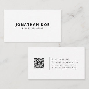 Carte De Visite Code QR de biens immobiliers minimaliste blanc mod