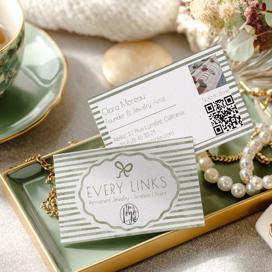 Carte De Visite Code QR de Bijoux Permanents à Rayures Vertes Coqu