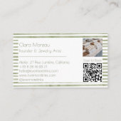 Carte De Visite Code QR de Bijoux Permanents à Rayures Vertes Coqu (Dos)