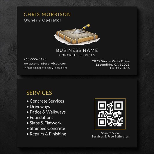 Carte De Visite Code QR de Black Concrete Services