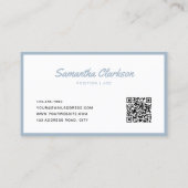 Carte De Visite Code QR de bordure de script bleu foncé simple (Dos)