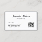 Carte De Visite Code QR de bordure de script gris foncé simple (Dos)