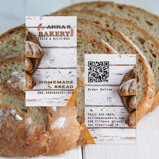 Carte De Visite Code QR de Boulangerie Locale Rustique Maison