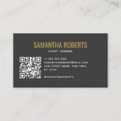 Carte De Visite Code QR de bronzage moderne gris or (Dos)