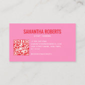 Carte De Visite Code QR de bronzage moderne rose (Dos)