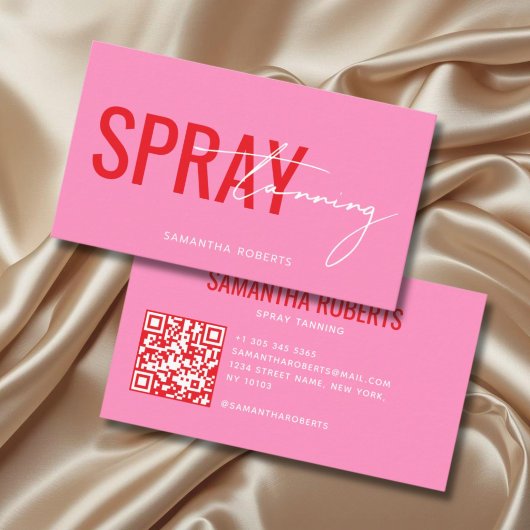 Carte De Visite Code QR de bronzage moderne rose