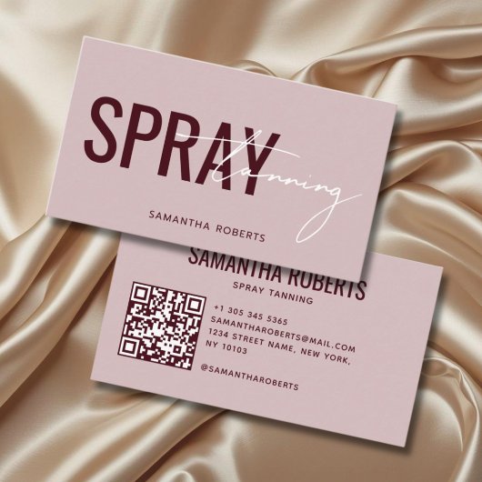 Carte De Visite Code QR de bronzage moderne rose rouge