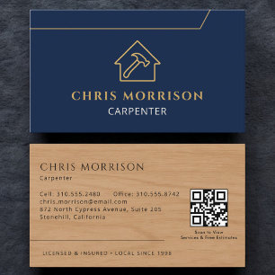 Carte De Visite Code QR de charpenterie élégante de charpentier st