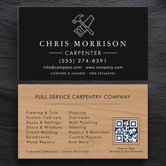 Carte De Visite Code QR de charpentier menuisier