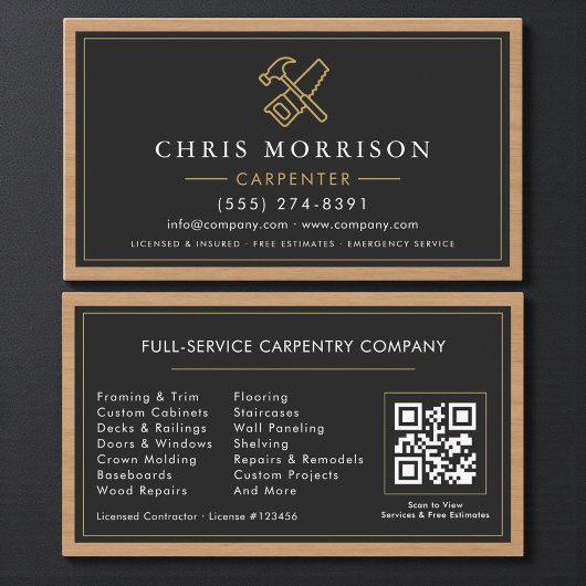 Carte De Visite Code QR de charpentier moderne