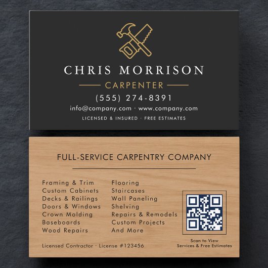 Carte De Visite Code QR de Charpentier Professionnel