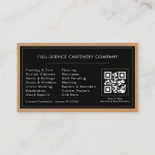 Carte De Visite Code QR de charpentier Services de menuiserie (Dos)
