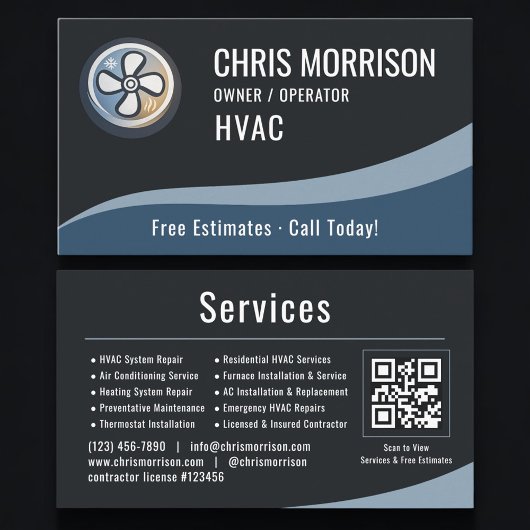 Carte De Visite Code QR de chauffage et de climatisation HVAC