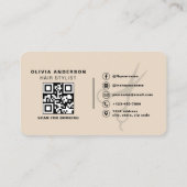 Carte De Visite Code QR de ciseaux de coiffeur beige neutre (Dos)