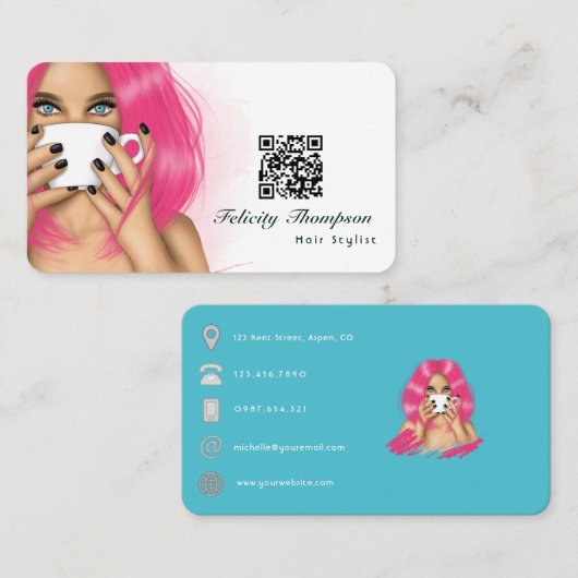 Carte De Visite Code QR de coiffeur (Devant / Derrière)