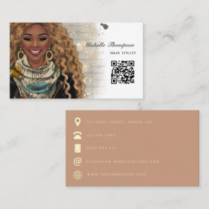 Carte De Visite Code QR de coiffeur afro-américain