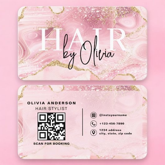 Carte De Visite Code QR de coiffeur Agate Moderne