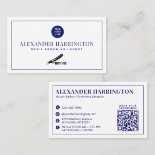 Carte De Visite Code QR de coiffeur barbier bleu