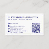 Carte De Visite Code QR de coiffeur barbier bleu (Dos)