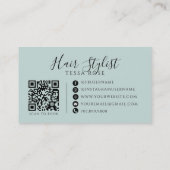 Carte De Visite Code QR de coiffeur bleu-vert poussiéreux (Dos)