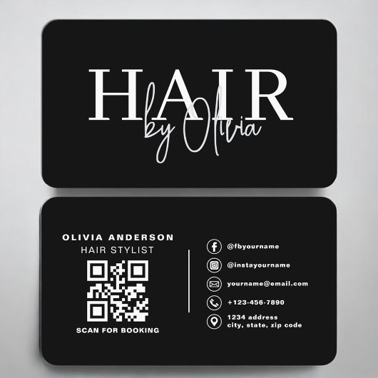 Carte De Visite Code QR de coiffeur contemporain propre