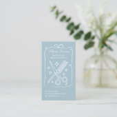 Carte De Visite Code QR de Coiffeur Doodles Bleu Poudre Rétro (Debout devant)