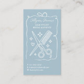Carte De Visite Code QR de Coiffeur Doodles Bleu Poudre Rétro (Devant)