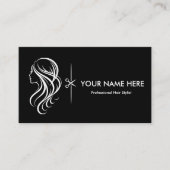 Carte De Visite Code QR de coiffeur éditable, Salon noir et blanc (Devant)