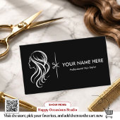 Carte De Visite Code QR de coiffeur éditable, Salon noir et blanc