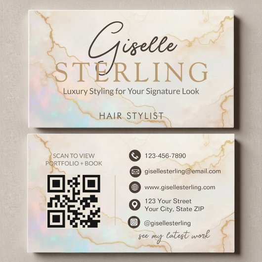 Carte De Visite Code QR de coiffeur en pierre d'opale