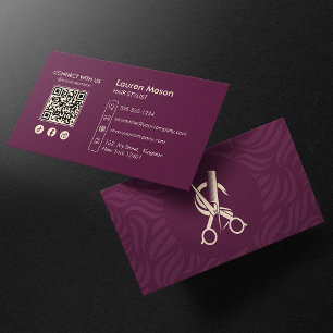 Carte De Visite Code QR de coiffeur Marron Élégant