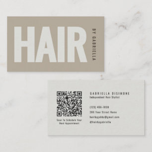 Carte De Visite Code QR de coiffeur minimaliste Taupe