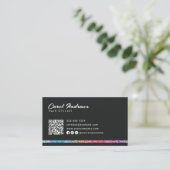 Carte De Visite Code QR de coiffeur moderne arc-en-ciel pailleté e (Debout devant)