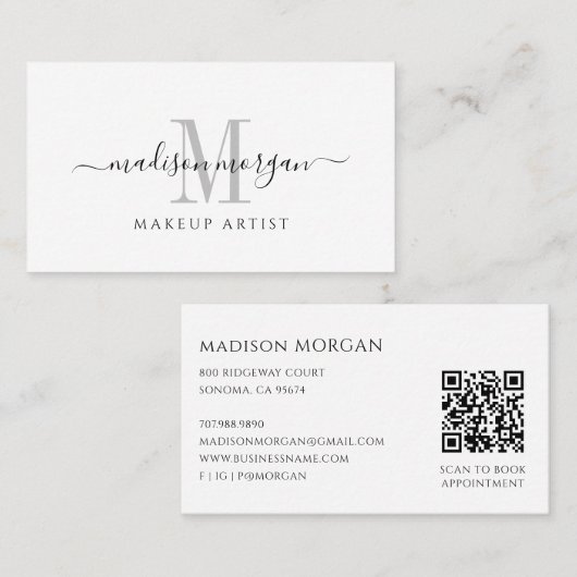 Carte De Visite Code QR de coiffeur moderne simple (Devant / Derrière)