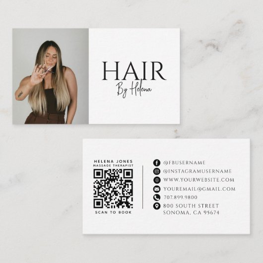 Carte De Visite Code QR de coiffeur photo moderne (Devant / Derrière)