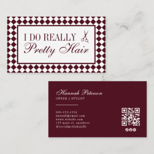 Carte De Visite Code QR de coiffeur pour argent ancien à carreaux