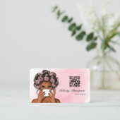 Carte De Visite Code QR de coiffeur rose chic (Debout devant)