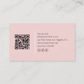 Carte De Visite Code QR de coiffeur Rose Pâle Monogramme (Dos)