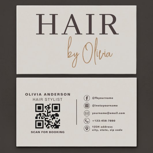 Carte De Visite Code QR de coiffeur Terreux Neutre