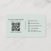 Carte De Visite Code QR de coiffeur vert sauge moderne (Dos)