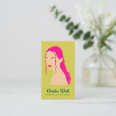 Carte De Visite Code QR de coiffure vert lime rose moderne en desi (Debout devant)