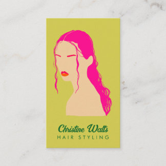 Carte De Visite Code QR de coiffure vert lime rose moderne en desi