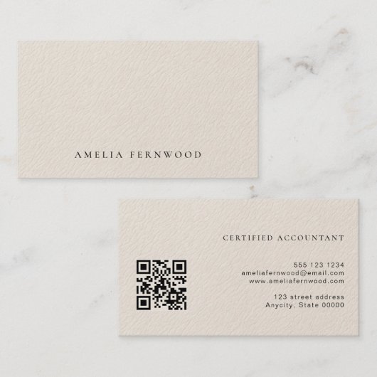 Carte De Visite Code QR de comptable certifié en cuir faux luxe (Devant / Derrière)